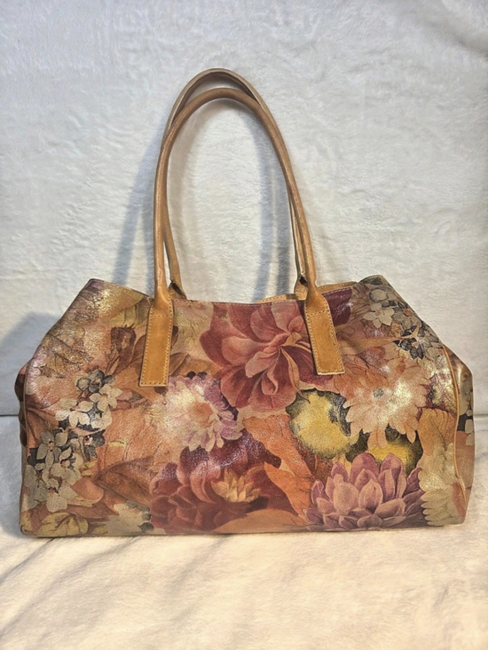 Maurizio Taiuti Floral Leather Tote in Brown & Multicolor